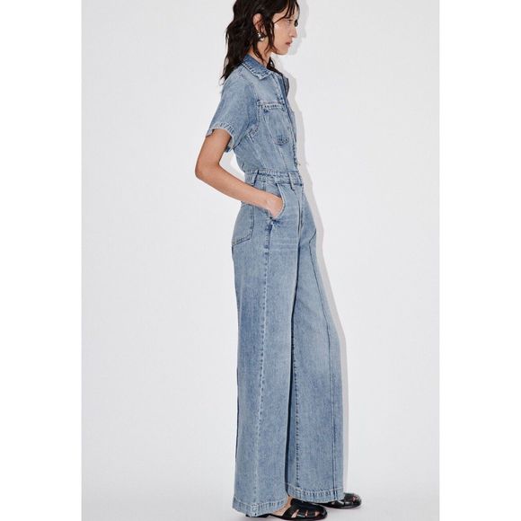 Zara ZW Full Length Denim Long Jumpsuit NWT - Picture 5 of 10
